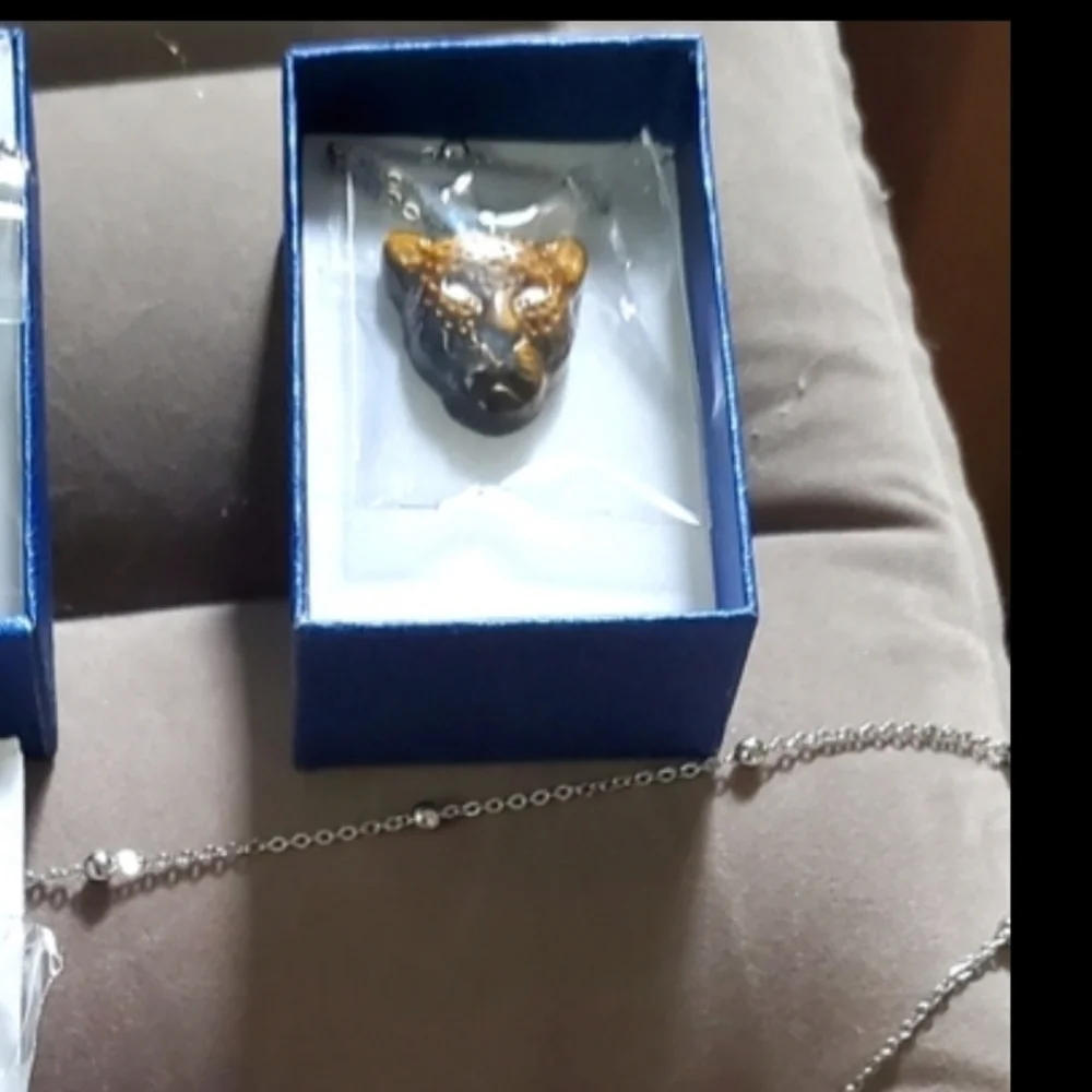 African Tigers Eye Leopard Head Pendant Necklace